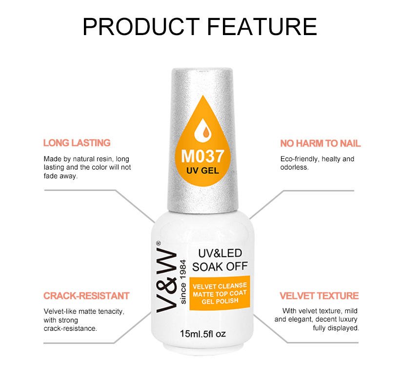 VW-Best Velvet Cleanse Matte Top Coat Uv Led Gel Polish For Nail Art Designs-2
